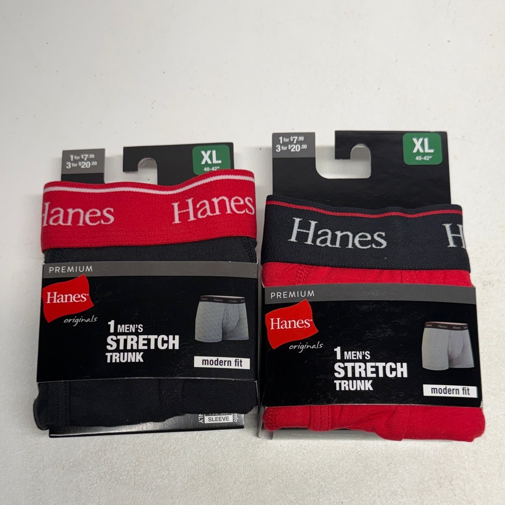 Hanes Men's Stretch Trunk Underwear - Black and Red lot of 2